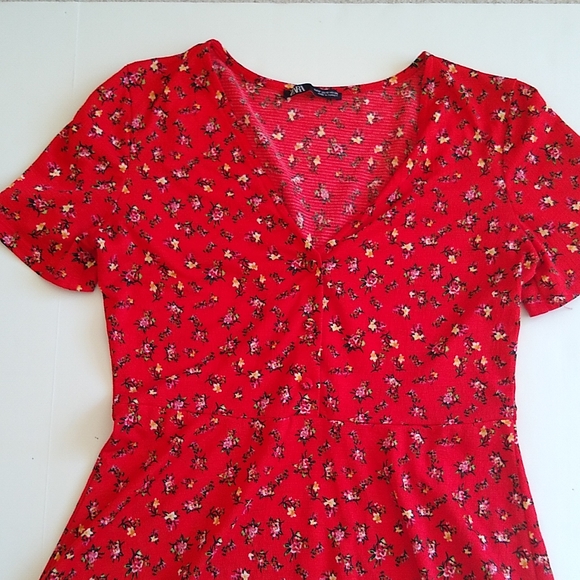 Zara red floral mini dress M - Picture 4 of 8